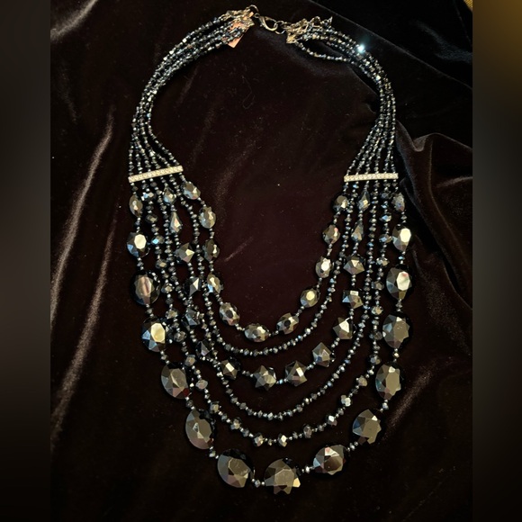 Vintage Large Runway Style 6 Strand Crystal Bib Necklace - Picture 2 of 7